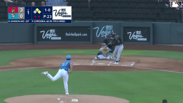 Cooper Johnson homers (6) on a fly ball to left field. Blaine Crim scores. Gilberto Celestino scores.