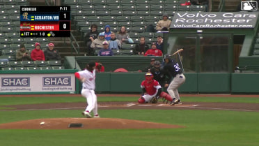 Max Schuemann out on a sacrifice fly to center fielder Dylan Crews. Oswaldo Cabrera scores.