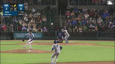 Elih Marrero doubles (14) on a sharp line drive to center fielder Justin Dean. Jacob Berry scores. Drew Waters scores.