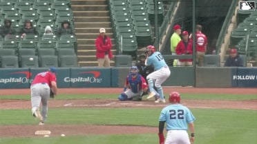 P.J. Higgins out on a sacrifice fly to center fielder Kevin Alcántara. Rece Hinds scores.