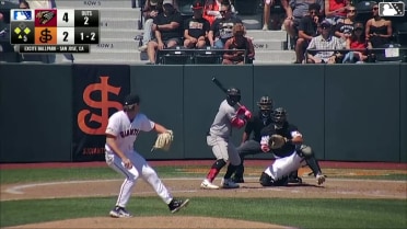 Derek Bernard singles on a line drive to left fielder Jose Astudillo. Luis Mendez scores. Tanner Thach to 3rd.