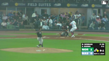 Jeferson Quero doubles (5) on a line drive to left fielder Johnathan Rodríguez. Jackson Chourio scores.