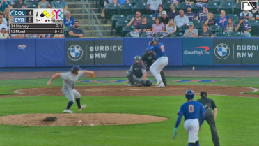 Christopher Morel doubles (7) on a sharp line drive to left fielder David Fry. Ronny Mauricio scores. MJ Melendez to 3rd.