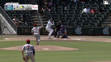 Jake Cave singles on a sharp line drive to right fielder RJ Schreck. Tim Elko scores.