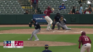 Keith Jones II out on a sacrifice fly to left fielder Albert Fabian. Dylan Dreiling scores.