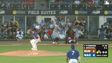 Logan Driscoll singles on a soft line drive to left fielder Greg Jones. Oliver Dunn scores.