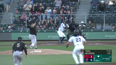 Miles Mastrobuoni triples (2) on a line drive to right fielder Scott Bandura. Connor Joe scores.