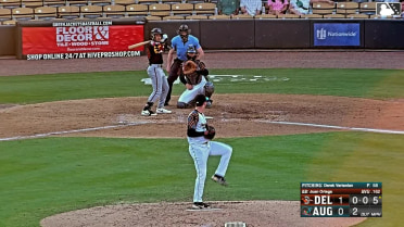 Jose Perez doubles (4) on a ground ball to left fielder Michael Martinez. Juan Ortega scores.