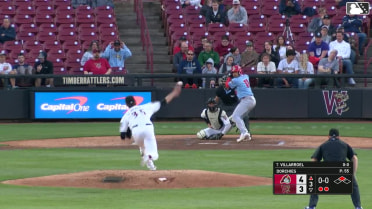 Miguel Villarroel singles on a ground ball to center fielder Braylon Payne. Josh Kross scores.