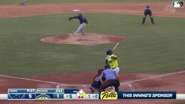 Yandel Ricardo doubles (15) on a ground ball to center fielder Skylar King. Sean Gamble scores.