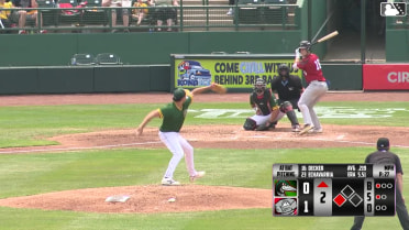 Cameron Decker out on a sacrifice fly to left fielder Myles Naylor. Samuel Munoz scores.