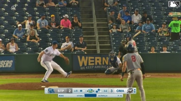 Ben Ross flies into a sacrifice double play, center fielder Kyle Isbel to first baseman Brett Squires to third baseman Abraham Toro. Aaron Sabato scores. Tristan Gray out at 3rd.