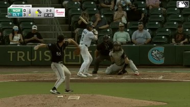 Andy Weber doubles (11) on a sharp line drive to center fielder Michael Siani. Korey Lee scores.