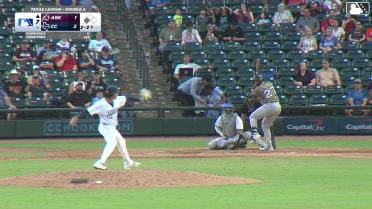 Aaron McKeithan singles on a ground ball to right fielder Jeron Williams. Lazaro Montes scores.