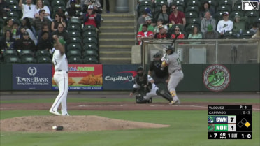 Jair Camargo homers (1) on a fly ball to left field. DaShawn Keirsey Jr. scores.