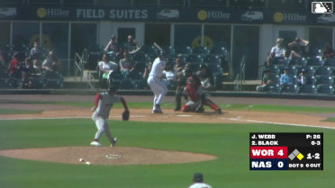 Tyler Black doubles (1) on a sharp line drive to center fielder Nate Eaton. Jett Williams scores.