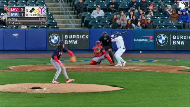 Nick Morabito doubles (5) on a sharp fly ball to center fielder Steward Berroa. A.J. Ewing scores.