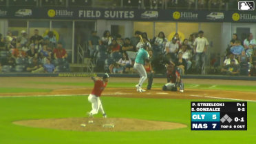 Jacob Gonzalez triples (1) on a line drive to center fielder Luis Lara.