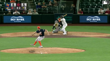 Eric Haase out on a sacrifice fly to left fielder Junior Perez. Thomas Gavello scores.