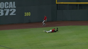 Jordan Lawlar makes a diving catch while on a rehab