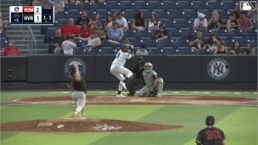 Roderick Arias doubles (13) on a line drive to right fielder Dallas Macias. Luis Durango scores.