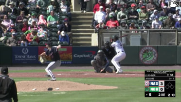 Silas Ardoin triples (1) on a sharp line drive to left fielder Tyler Black, deflected by center fielder Luis Lara.