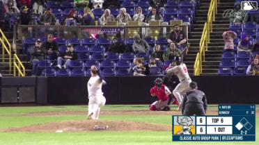 Myles Naylor out on a sacrifice fly to right fielder Aaron Walton. Casey Yamauchi scores.
