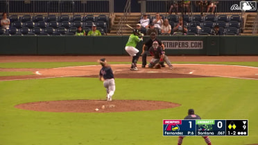Carlos Santana singles on a ground ball to right fielder Joshua Báez, deflected by first baseman Bligh Madris. Brett Wisely scores. Brewer Hicklen to 3rd.
