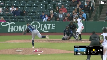 Nico Perez doubles (11) on a sharp fly ball to center fielder Jackson Strong. Eduardo Quintero scores.
