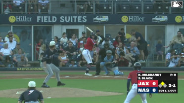 Tyler Black doubles (8) on a line drive to right fielder Kemp Alderman. Greg Jones scores.