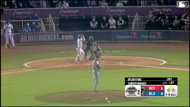 Dylan O'Rae doubles (4) on a fly ball to left fielder Gustavo Campero. Darrien Miller scores.