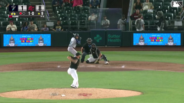 Rhylan Thomas out on a sacrifice fly to right fielder Turner Hill. Riley Unroe scores.