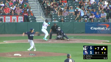 Hedbert Perez doubles (1) on a fly ball to left fielder Josh Moylan. Carter Cunningham scores.