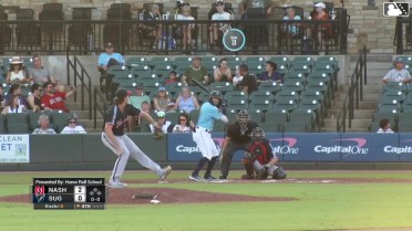 Raynel Delgado homers (1) on a fly ball to right center field.