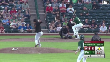 Jake Cunningham doubles (3) on a ground ball to center fielder Braylon Payne. Jonathan Vastine scores.