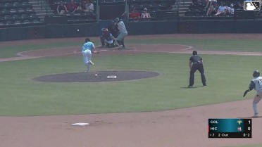 Catcher Cal Stark picks off Ivan Sosa at 2nd on throw to second baseman Daniel Flames.