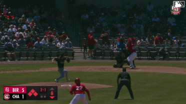 Shane Sasaki out on a sacrifice fly to center fielder Braden Montgomery. Zavier Warren scores.