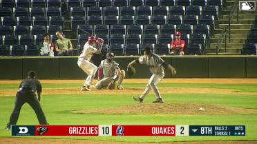 Lucas Ramirez triples (5) on a sharp line drive to center fielder Roldy Brito. Hayden Alvarez scores.