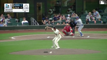 Peyton Wilson homers (1) on a fly ball to left field.