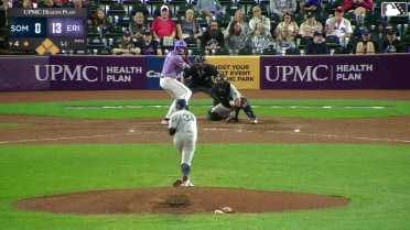 Izaac Pacheco out on a sacrifice fly to right fielder Luis Durango. Woody Hadeen scores.
