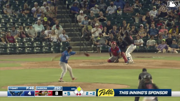 Roni Cabrera singles on a ground ball to third baseman Louis Andujar. Hyungchan Um scores. Throwing error by third baseman Louis Andujar.
