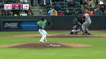 Caleb Cali doubles (6) on a sharp line drive to shortstop Kyle DeBarge, deflected by left fielder Kala'i Rosario. Charlie Pagliarini scores.