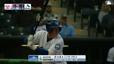 Austin Gauthier singles on a ground ball to center fielder Rhylan Thomas. James Tibbs III scores.