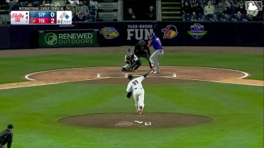 Orlando Arcia doubles (3) on a ground ball to left fielder Ben Malgeri. Emmanuel Rodriguez scores.