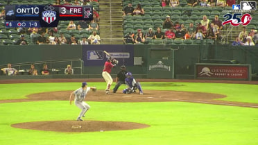 Aidan Redahan homers (1) on a fly ball to right center field.