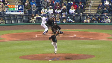 Andy Perez doubles (1) on a sharp line drive to center fielder Douglas Hodo III. Bryant Betancourt scores. Cole Messina scores.