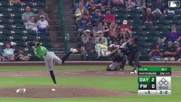 Conner Westenburg triples (2) on a sharp line drive to center fielder Jack Lausch. Conner Westenburg scores. Throwing error by shortstop Justin Lebron.