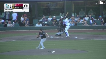 Denzer Guzman homers (6) on a line drive to left field. Christian Moore scores. Logan O'Hoppe scores.