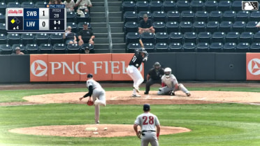 Yanquiel Fernández doubles (15) on a sharp line drive to left fielder Steward Berroa. Max Schuemann scores.