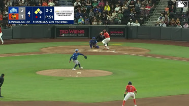 Joey Meneses singles on a line drive to center fielder Michael Siani. Henry Bolte scores. Junior Perez scores. Joey Meneses to 2nd.